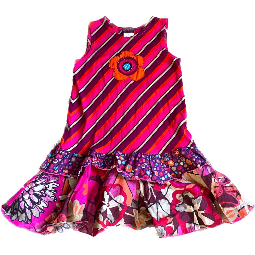 Vintage ZAZA Couture Stripe Tank Top Ruffle Tiered Dress